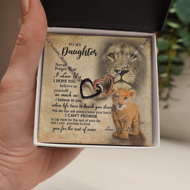 From Dad To My Daughter Lion Saying I Hope You Believe In Yourself Interlocking Hearts Necklace - Lion Dad Daughter Matching Quote Necklace, Meaningful Gift, Thoughtful Gifts For Daughter